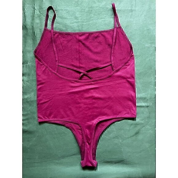 FREE PEOPLE BASIC THONG BODYSUIT IN BURGEND, LARGE - Picture 3 of 6